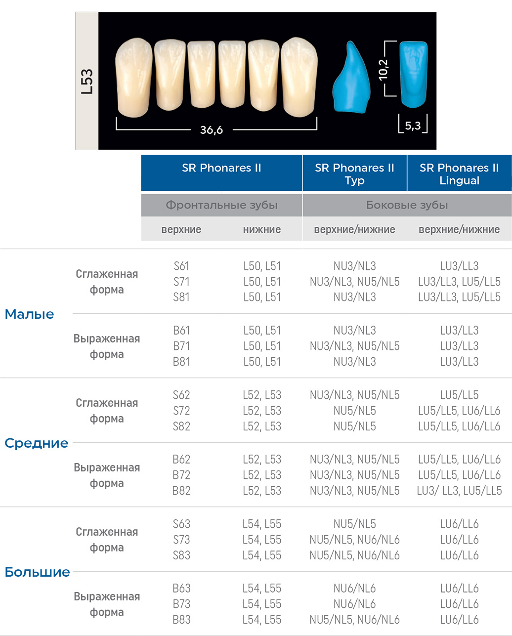 Зубы SR Phonares II нижние фронтальные (6 шт) Ivoclar