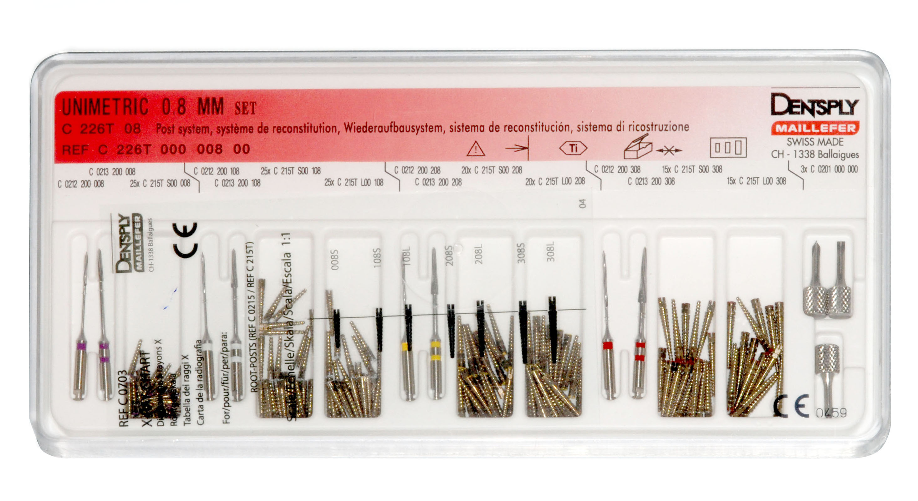 Набор Unimetric Set Titanium 0.8 mm (развертки, ключ, 120 штифтов) Dentsply Sirona C226T00000800