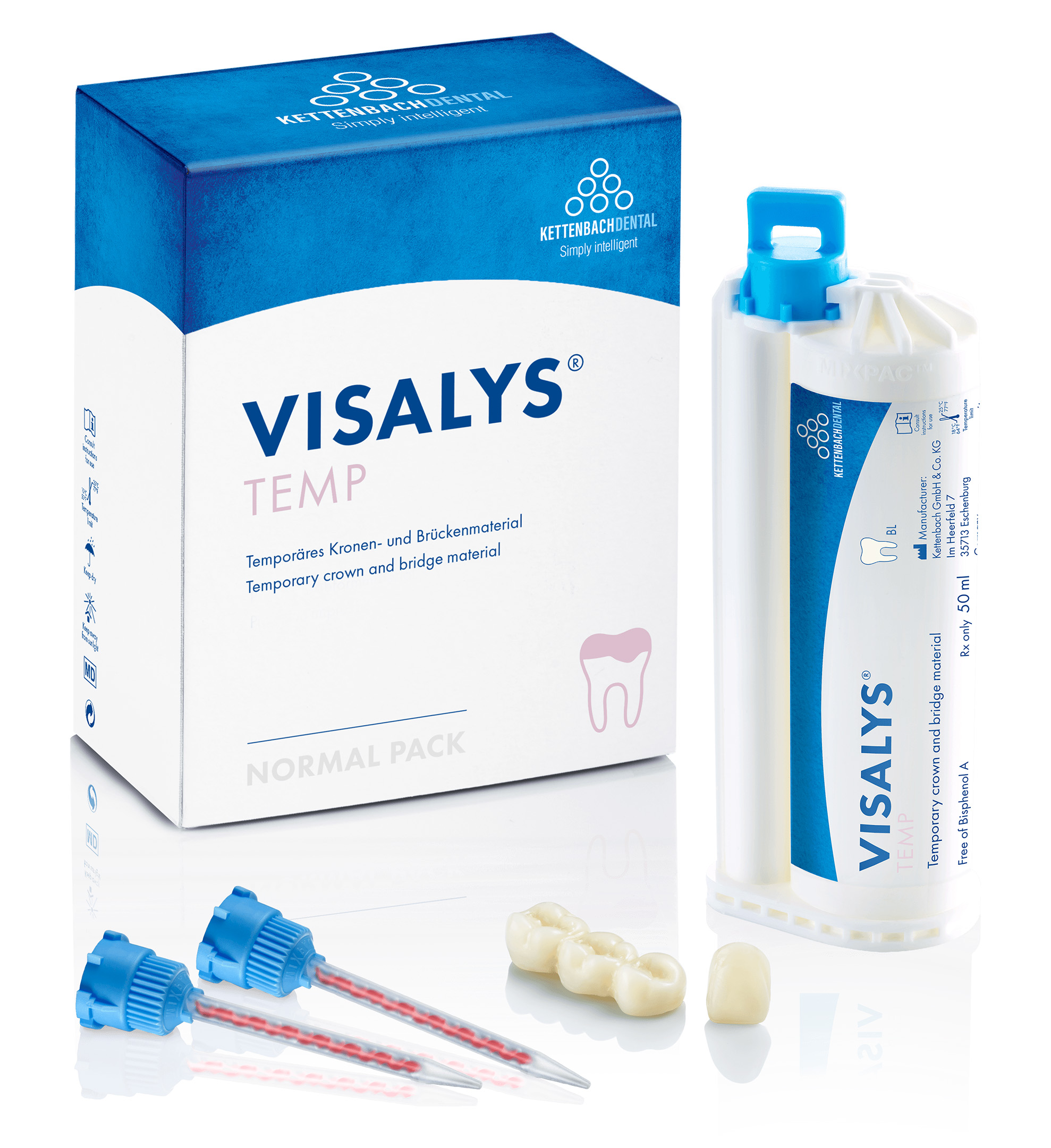 Материал для изготовления временных коронок Visalys Temp Normal pack (50 мл, 15 смесителей) Kettenbach