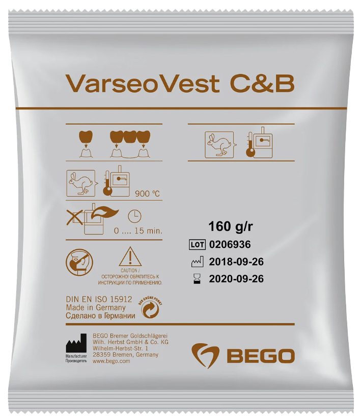 Масса паковочная VarseoVest С&В для коронок и мостов 3D-печати (80х160 г) Bego 54894