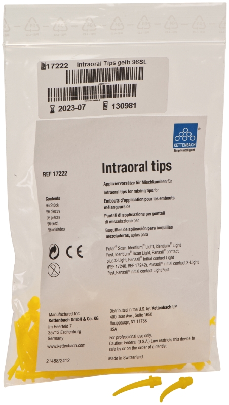 Канюли интраоральные Intra Oral tips, желтые Ø 1 мм Kettenbach 17222
