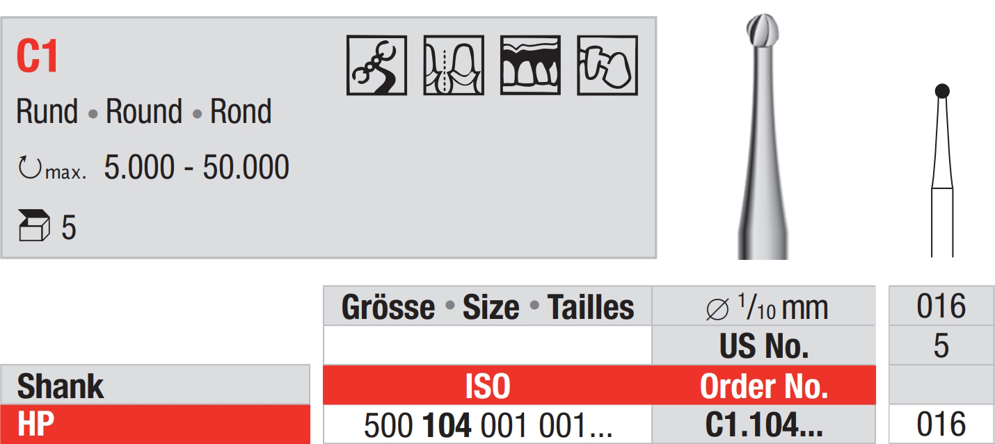 Бор твердосплавный для прямого наконечника (5 шт) Edenta